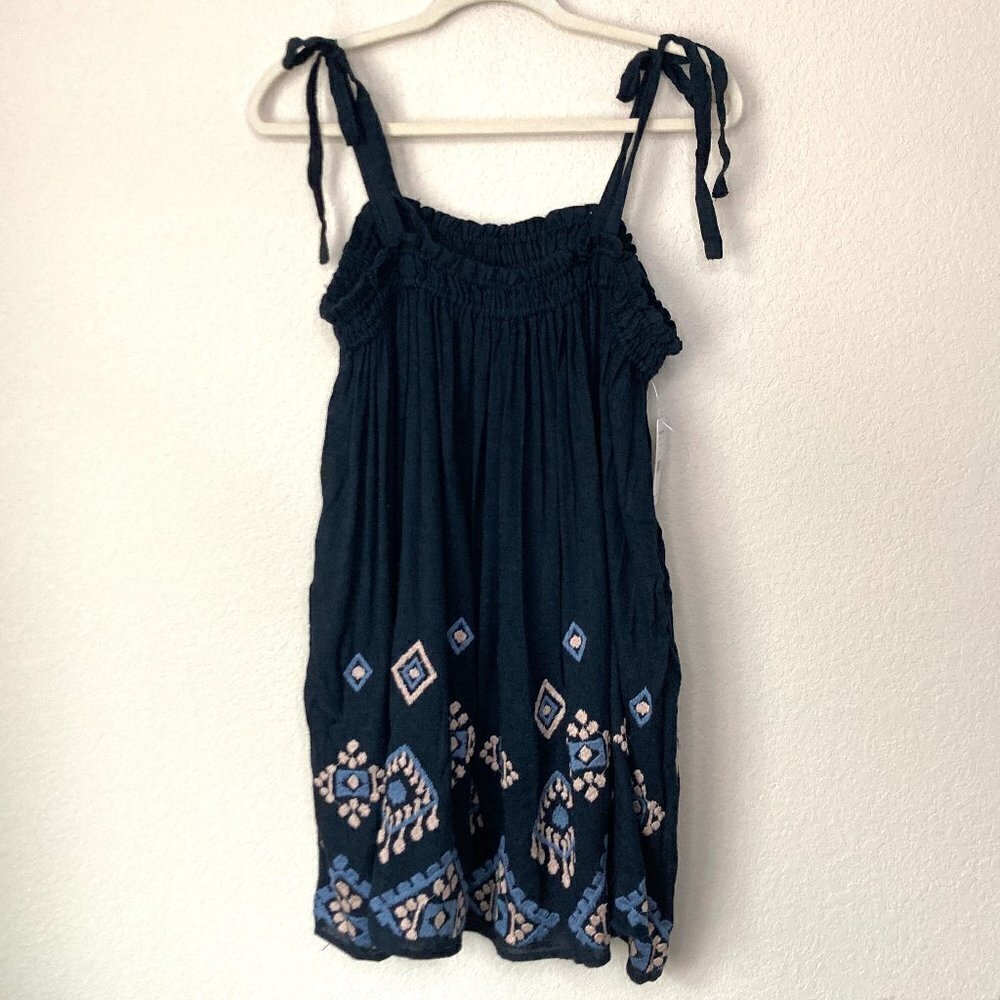 Free People Boho Embroidered Tie Shoulder Summer Sun Tunic